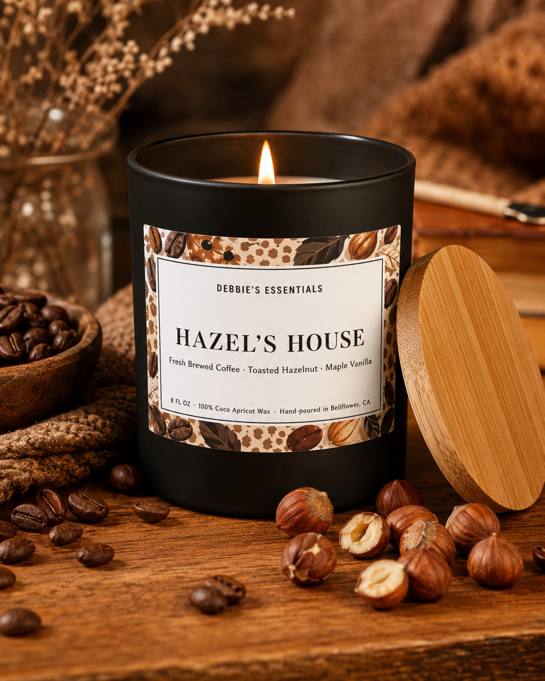 Hazel's House, Fresh Brewed Coffee, Toasted Hazelnut, Maple Vanilla