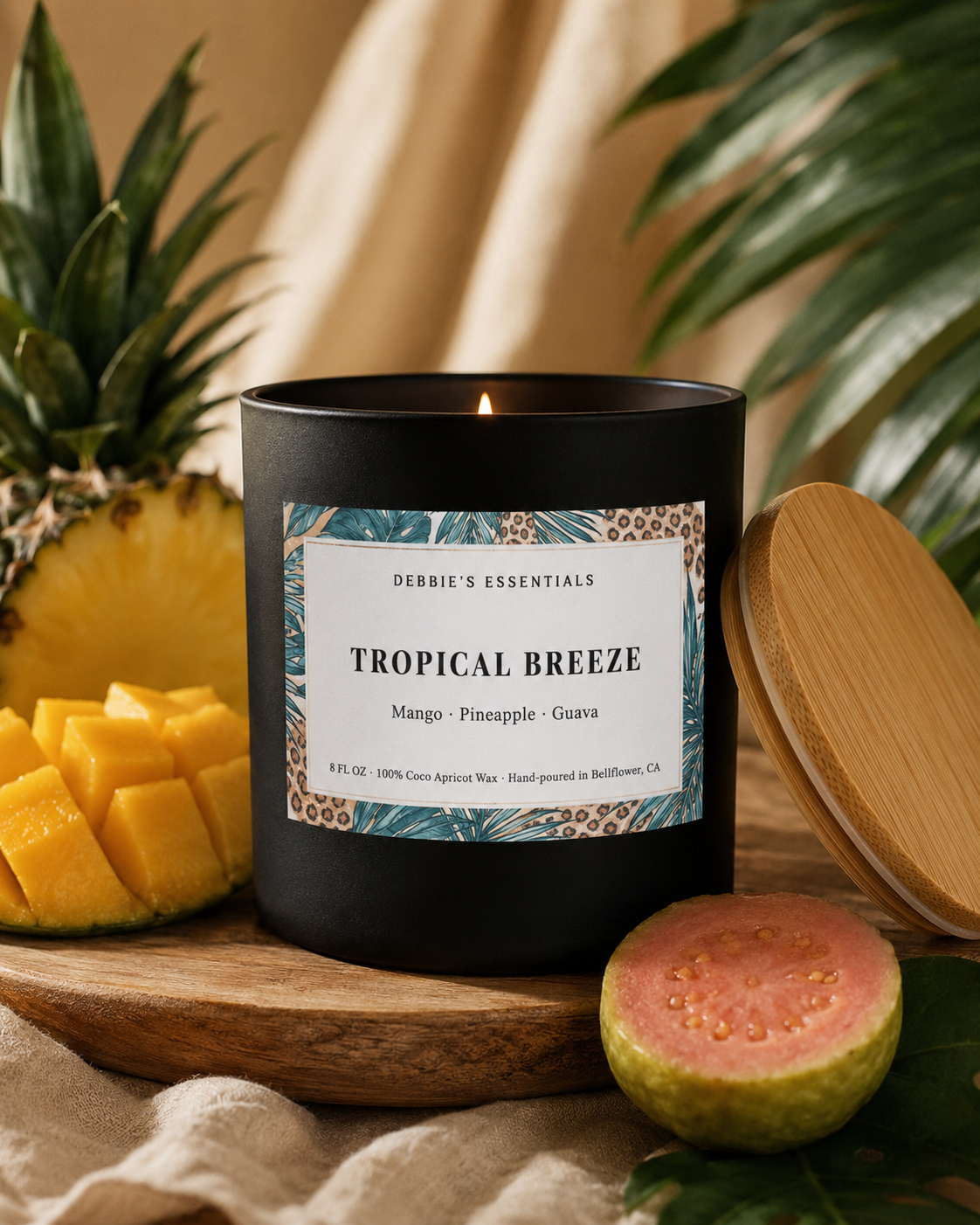 Tropical Breeze candle label, Mango, Pineapple, Guava