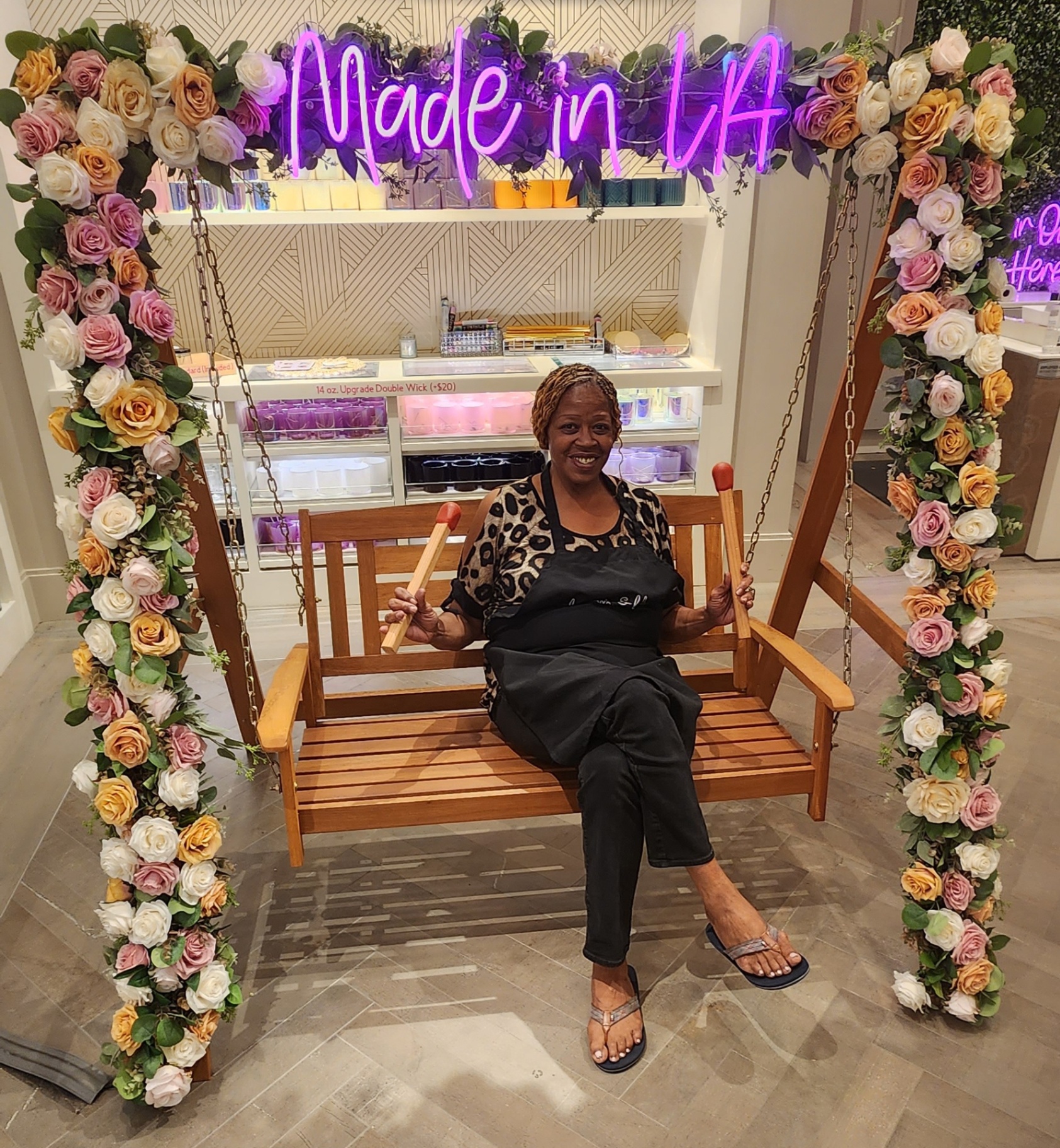 Deborah Turner, founder of Debbie's Essentials, in her Bellflower candle studio
